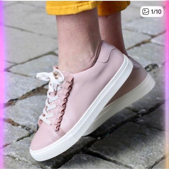 Tory Burch Sport Pink Leather Ruffle sneaker sz 9.5 EUC - Picture 7 of 8